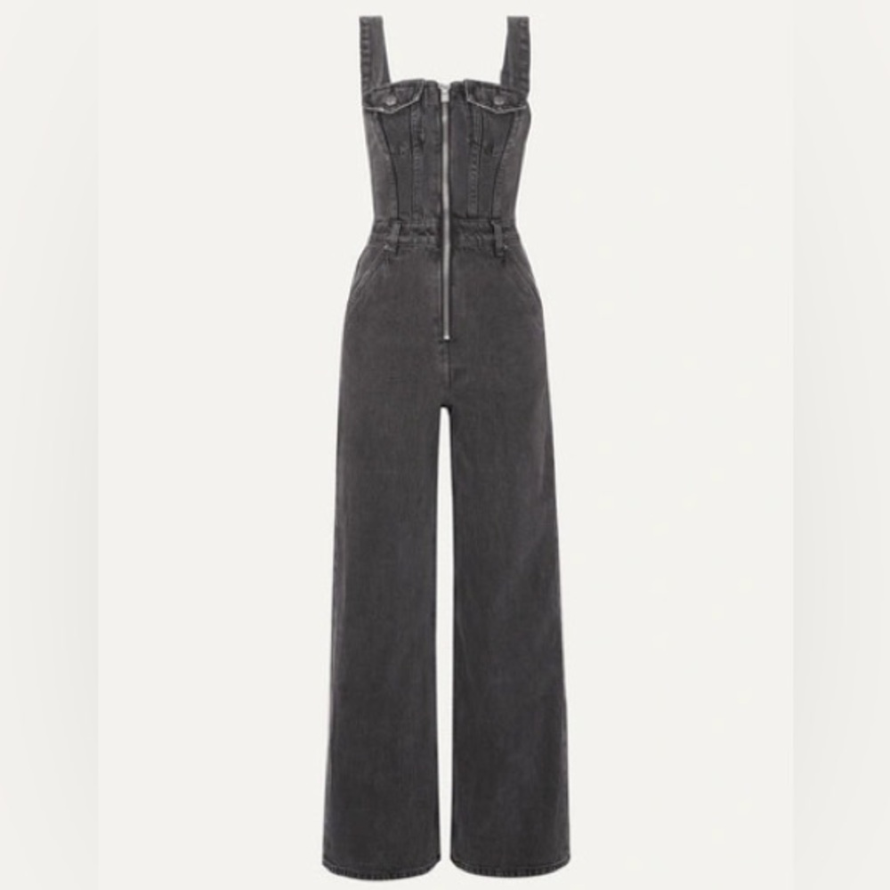 Ksubi Washed Black Denim Corset Jumpsuit with Front Zip